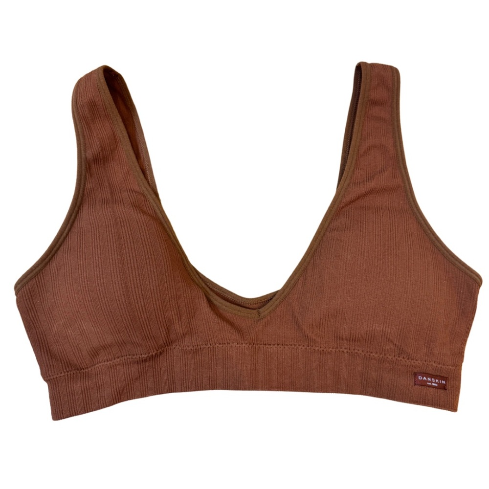 Danskin Intimates brown ribbed bralette embroidered logo - size XL